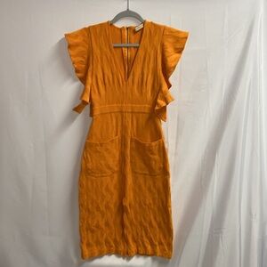 Paola Bernardí Knit Ruffle Sleeve Bodycon Dress Orange Size Small